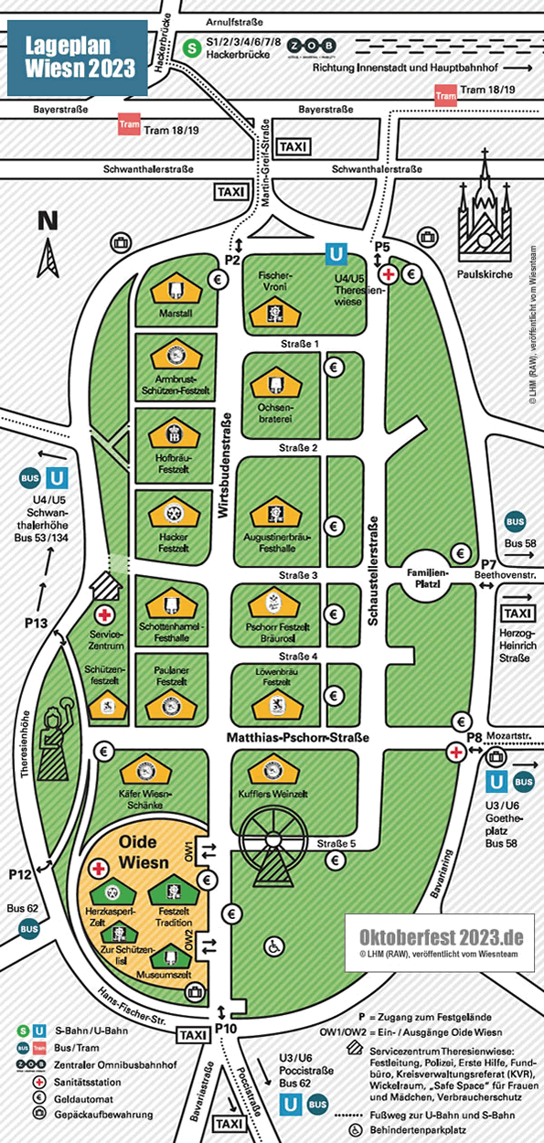 Offizieller Oktoberfest Lageplan 2023 - Wiesn Plan von der Theresienwiese - Plan vom Veranstalter